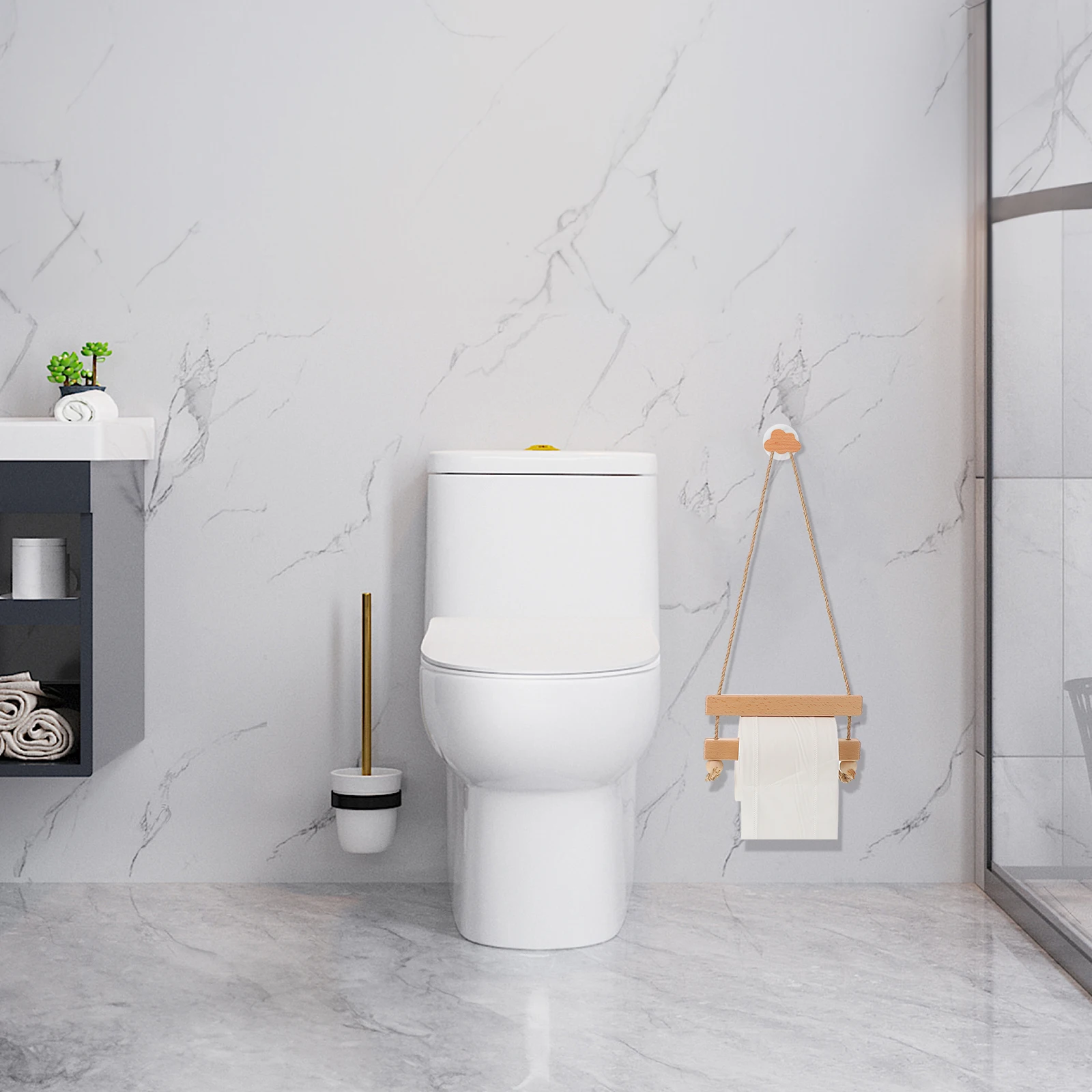 

Rustic Solid Wood Toilet Paper Holder Wall Mounted Bathroom Tissue Organizer Roll Paper Stand Durable Wooden Hemp for Home