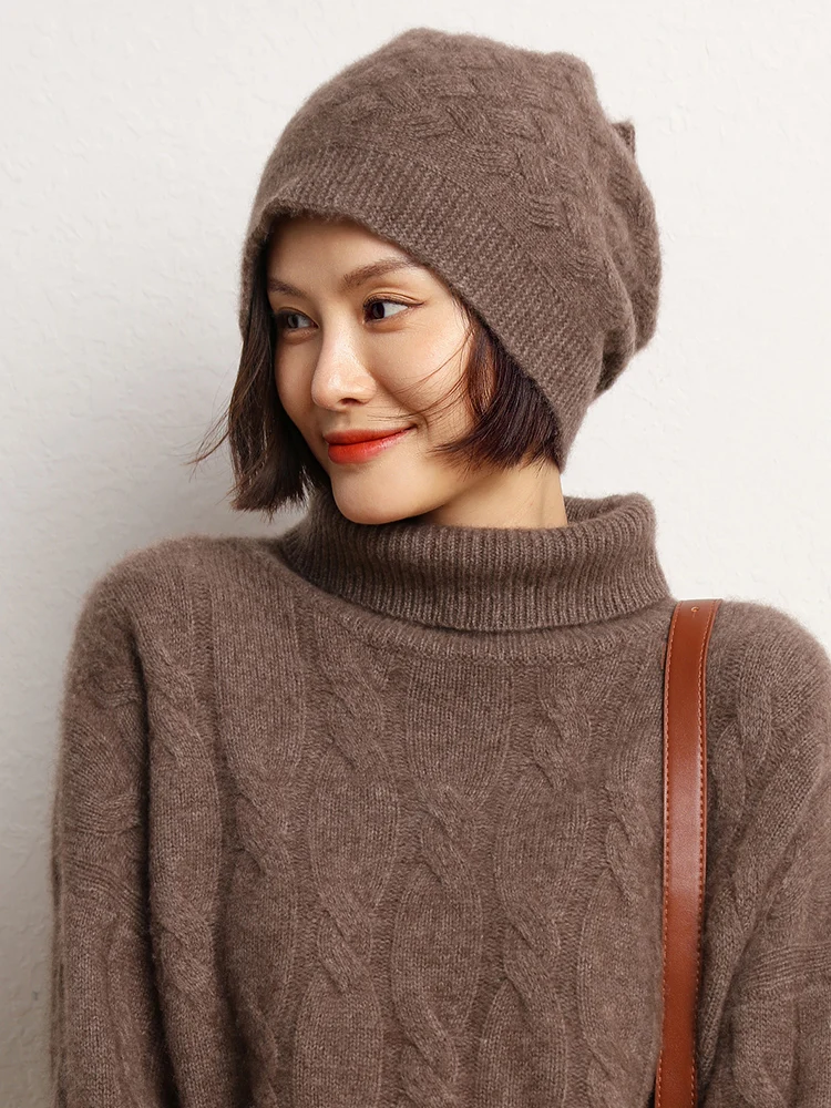 

MEETCC Women 100% Cashmere Drawstring Hat Neck Warmer Crop Top Multi Use Clothing Basic Versatile Accessory Autumn Winter Caps