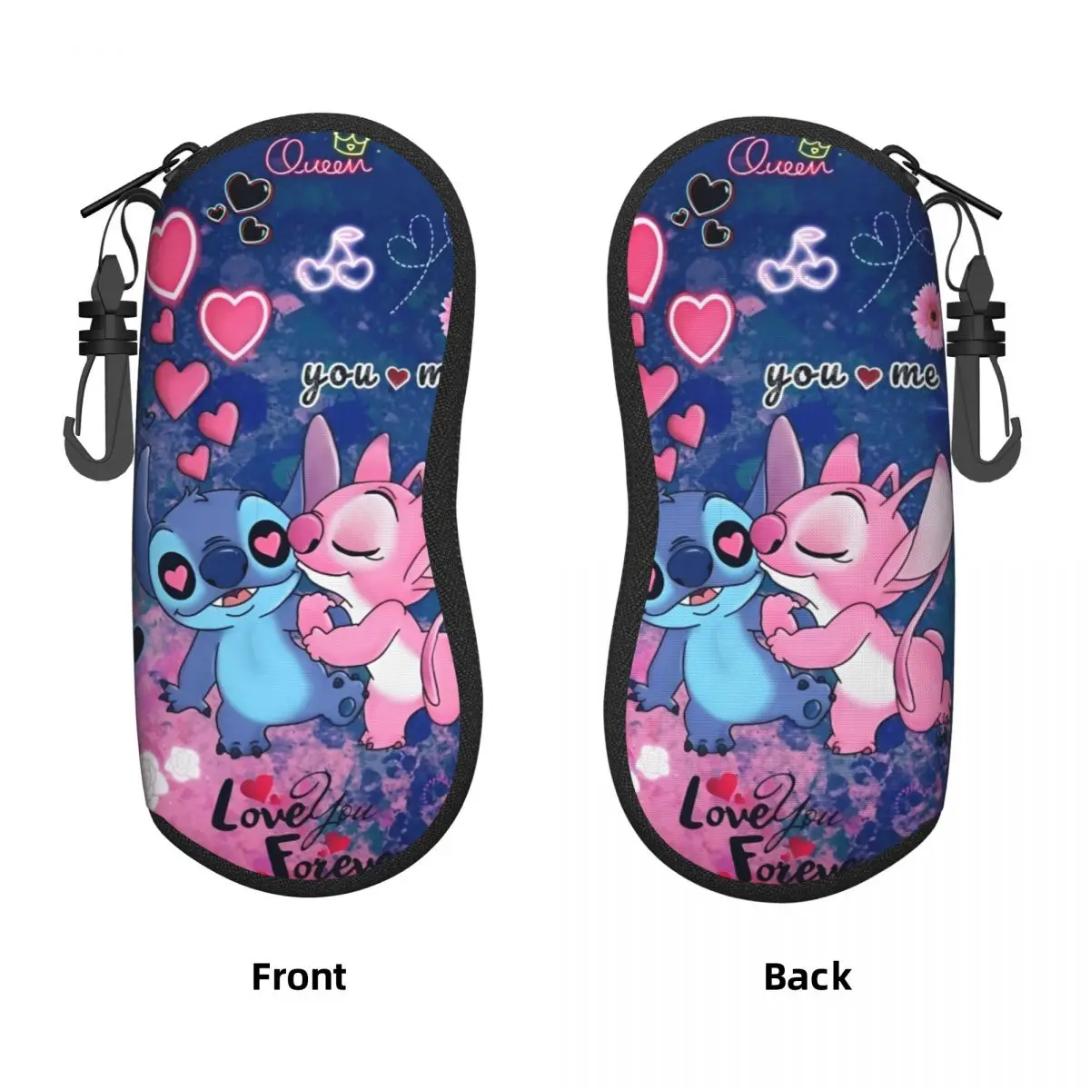 Kawaii Stitch And Angel Glasses Case Cartoon Comic Sunglasses Case For Unisex Soft Eyewear Accessory Zipper Eyeglass Protector