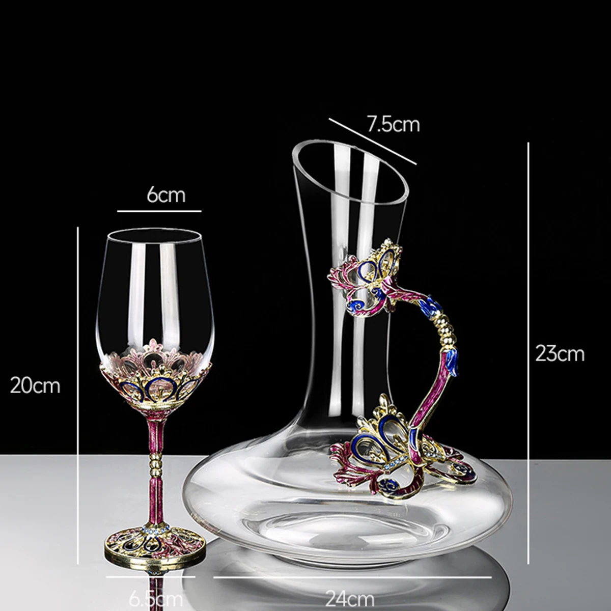 (Can Engrave Logo) 320ML Enamel Household Crystal Glass Red Wine Cup Decanter Set, Wedding Goblet, Can Match with Gift Box
