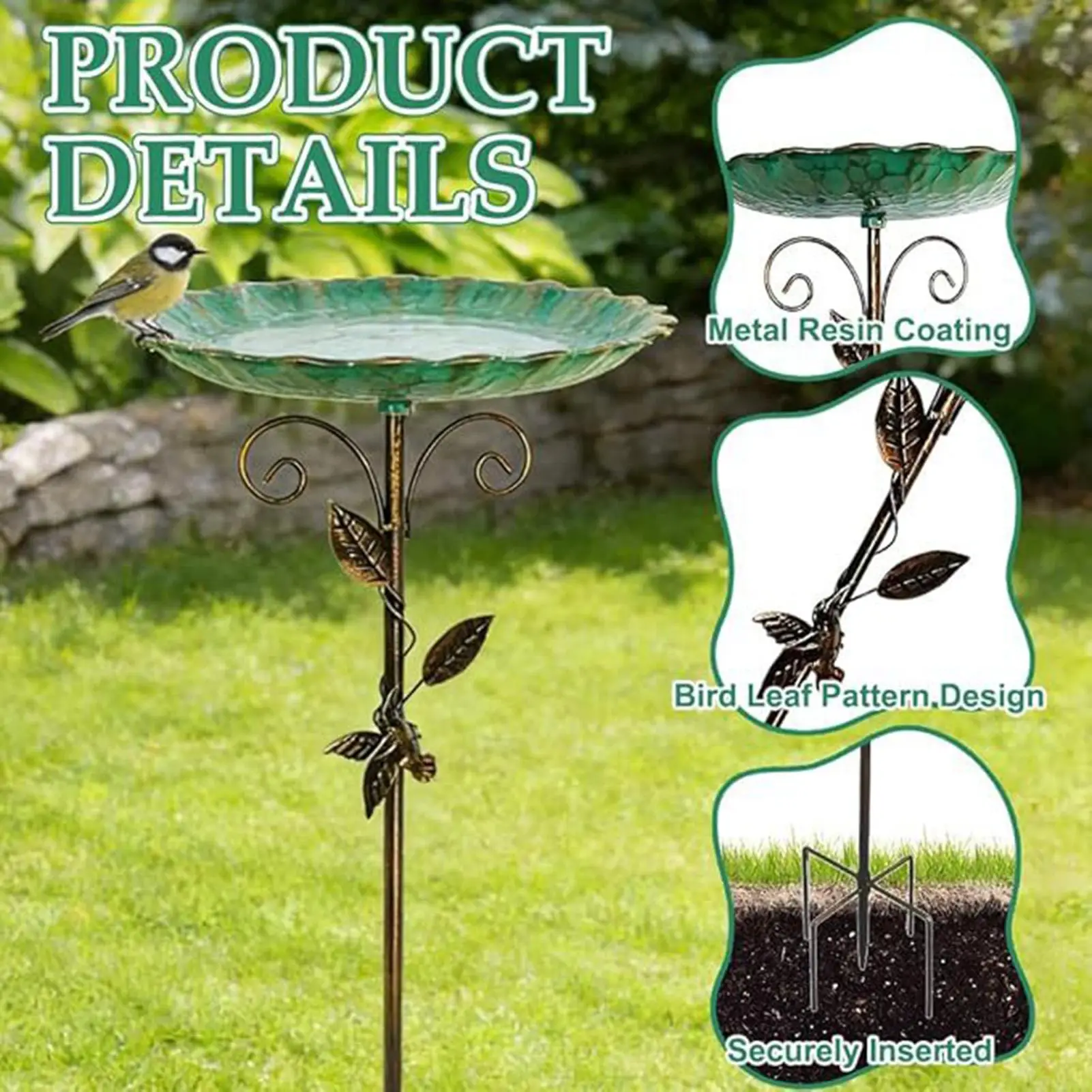 Bird Baths for Outdoors 30 inch Height Water Bowl Feeders Bird Bath Bowl with Stake for Outdoor Garden Backyard Lawn Terrace