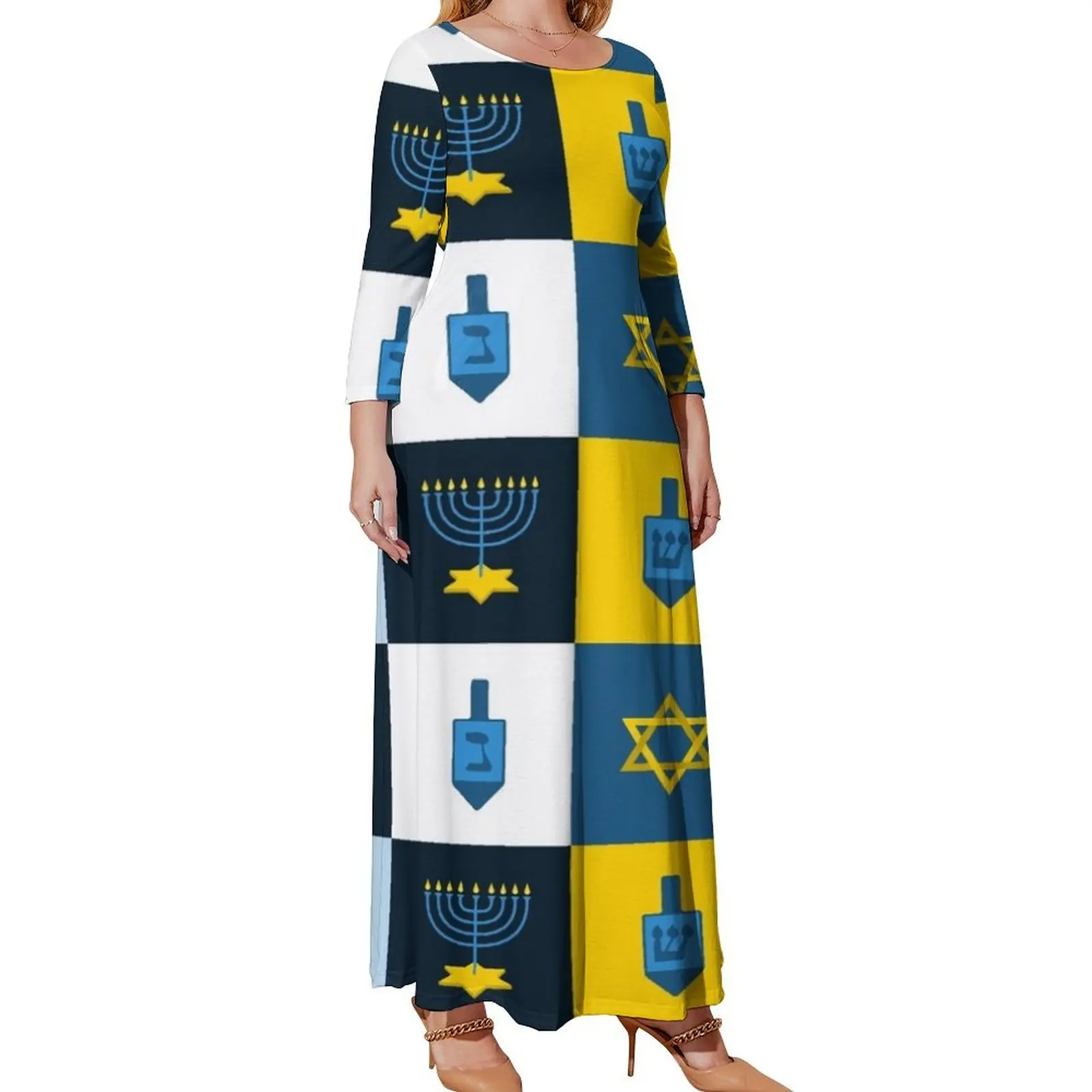 

colorblock hebrew hanukkah Long Sleeved Dress party dresses woman evening dresses ladies