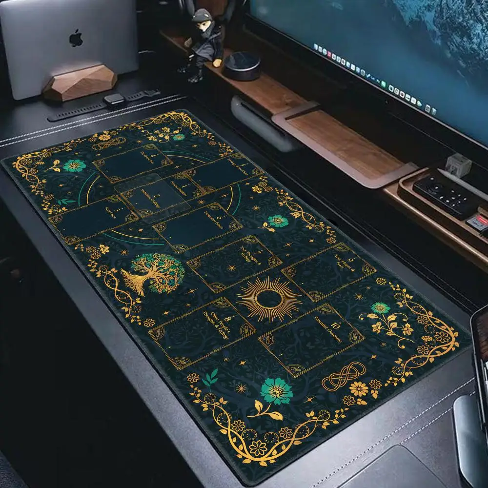 Tarot Mat Large Size Green Altar Mouse Pad Game Rubber Base Mousepad Computer Laptop Keyboard Mats Accessories HYBXAXC Decor Rug