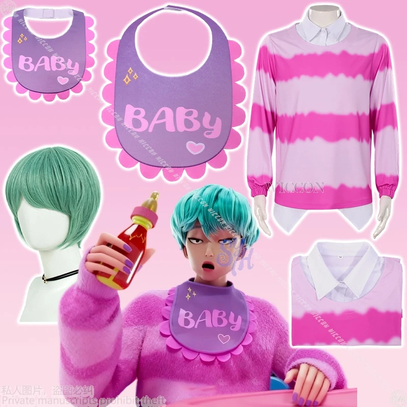 Bebé Saja niños KPop Demon Cosplay disfraz grupo ídolo rosa blanco rayas camisa de manga larga Jirai Kei peluca fiesta de Halloween Anime