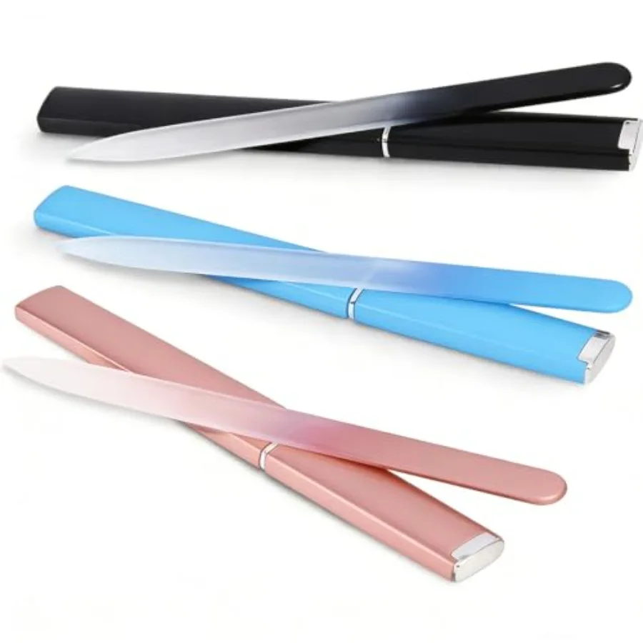 

3 Pack Glass Nail File for Natural Nails Double-Sided Usable Wear Resistant Sandblasting Process Nail Buffer with Box Fingernai