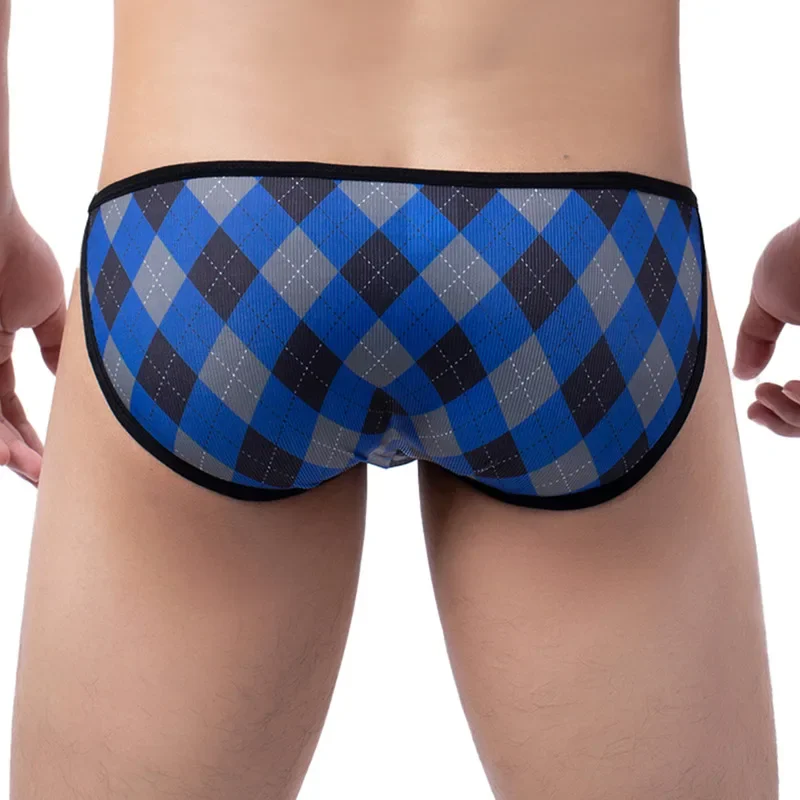 Square Grid Printed Slim Suspender Design Men's Sexy Briefs  Fashion Jockstrap Underwear Tight Low Waist Elastic Triangle Pants