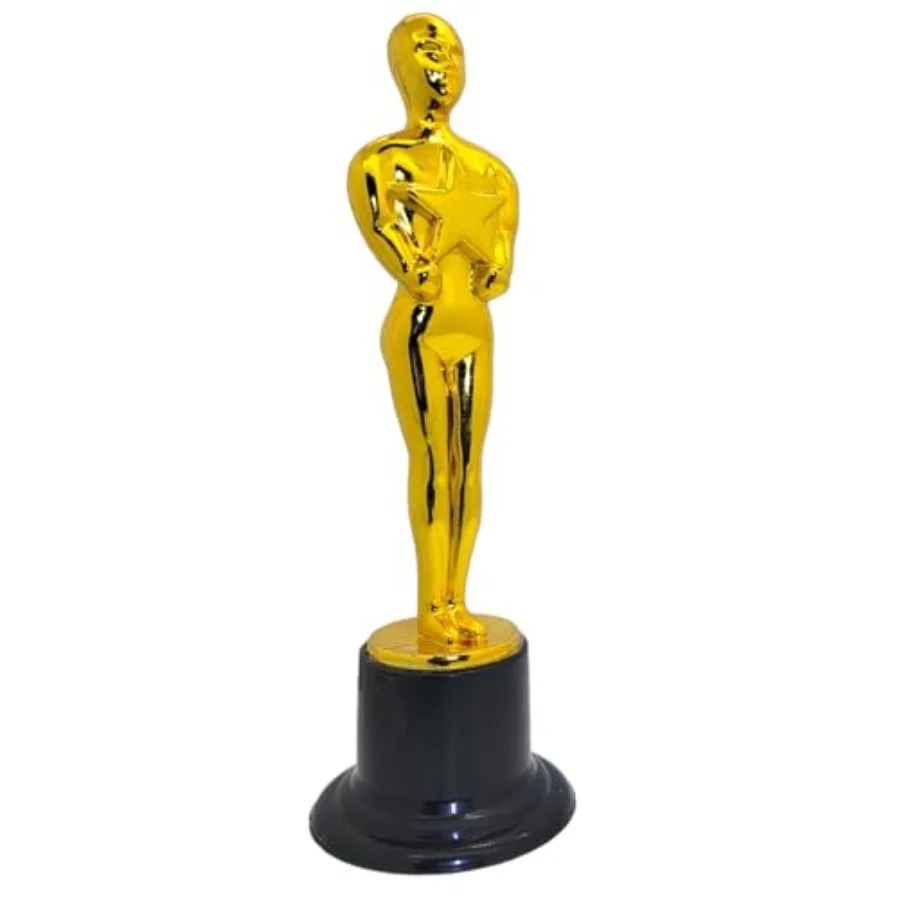 Gold Award Trophies 1 Pack (6 Inches) Bulk Golden Plastic Statues. Standing Man Award Holding a Large Star Trophy for Movie Spo