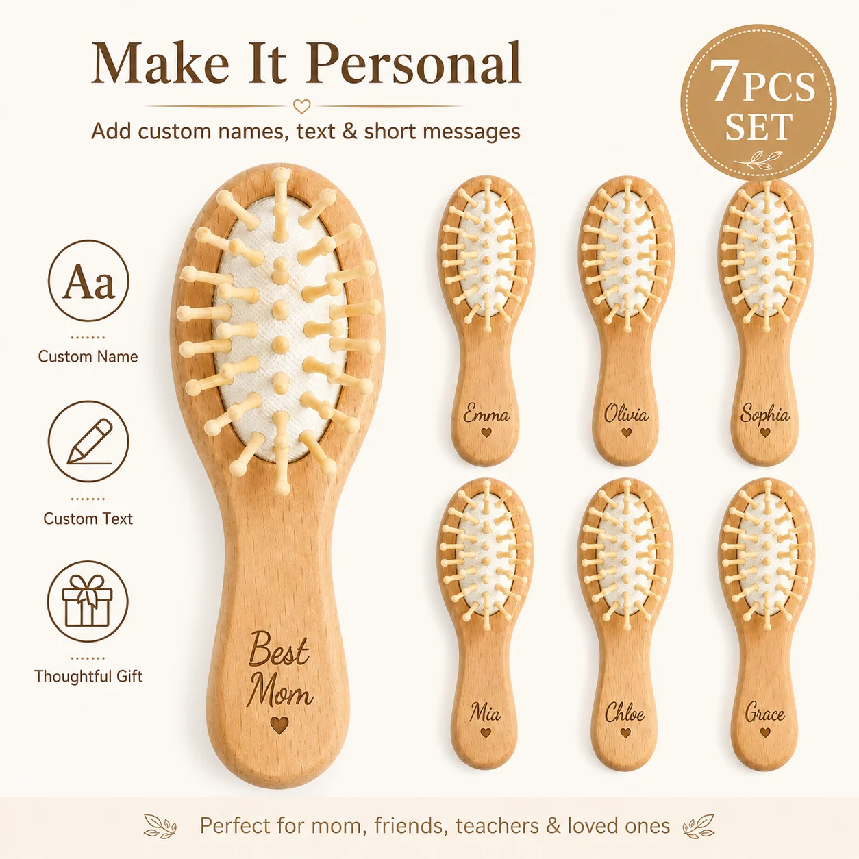 7Pcs Custom Wooden Mini Combs - Hair Care Names ulasan dan harga