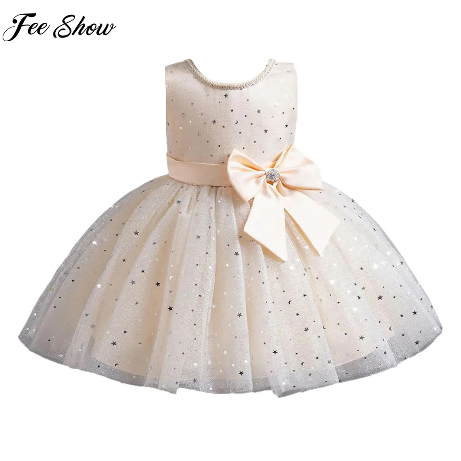 

Kids Girls Elegant Cute Princess Dress Wedding Christmas Birthday Party Evening Dresses Shiny Sequins Bow Knot Tutu Ball Gown