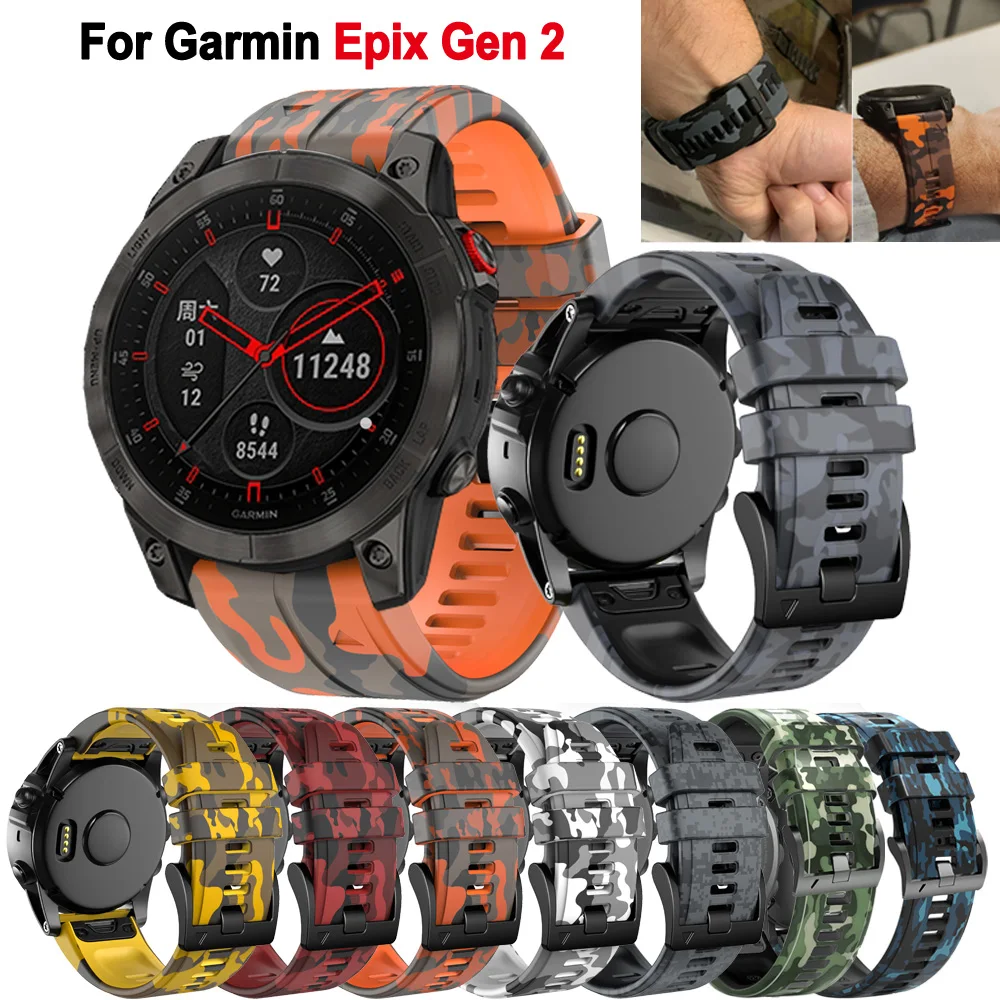 

Камуфляжный силиконовый ремешок для наручных часов Garmin Epix Gen 2 Fenix 7X 7 6X 6 Pro 5 5X Plus, 22 мм 26 мм