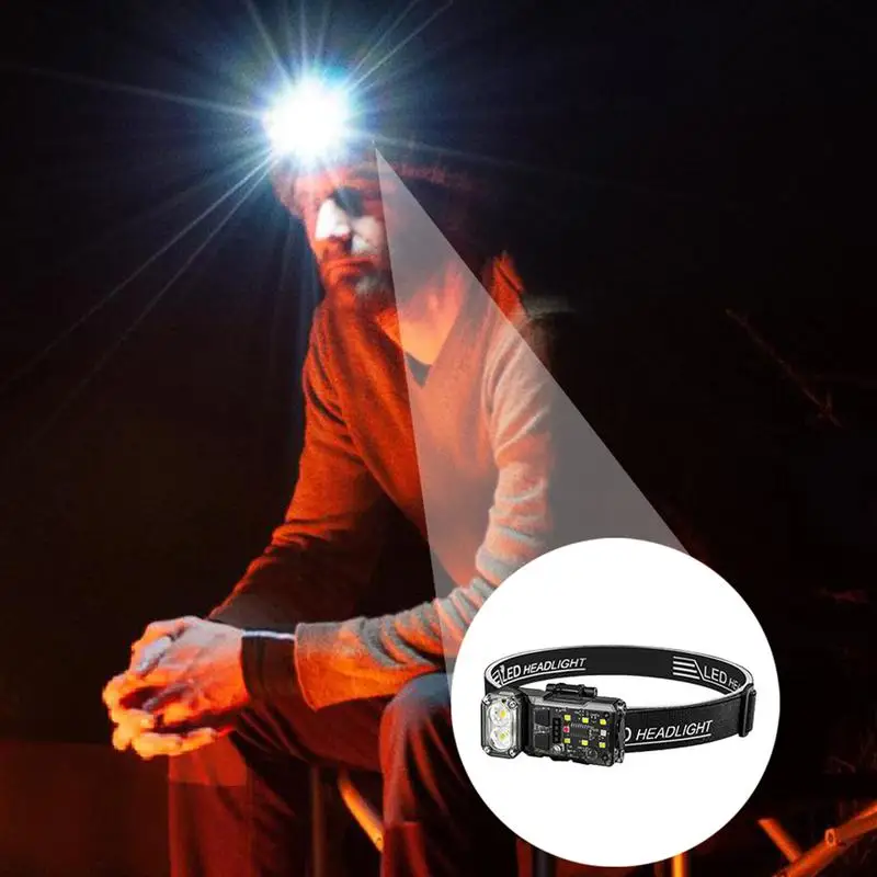 Camping Headlamps Head Flashlight Waterproof Motion Sensor Light With 3-Color Modes For Running Hiking Camping Hunting