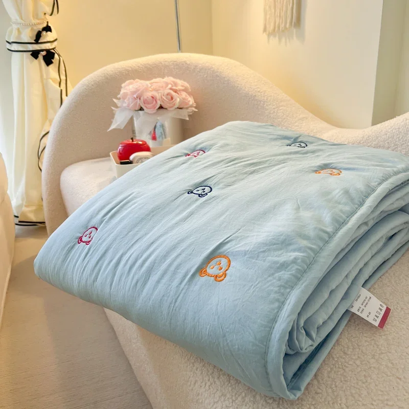 2026 New Embroidered, washed cotton, summer quilt, air-conditioned, skin friendly, breathable, machine washable bedding