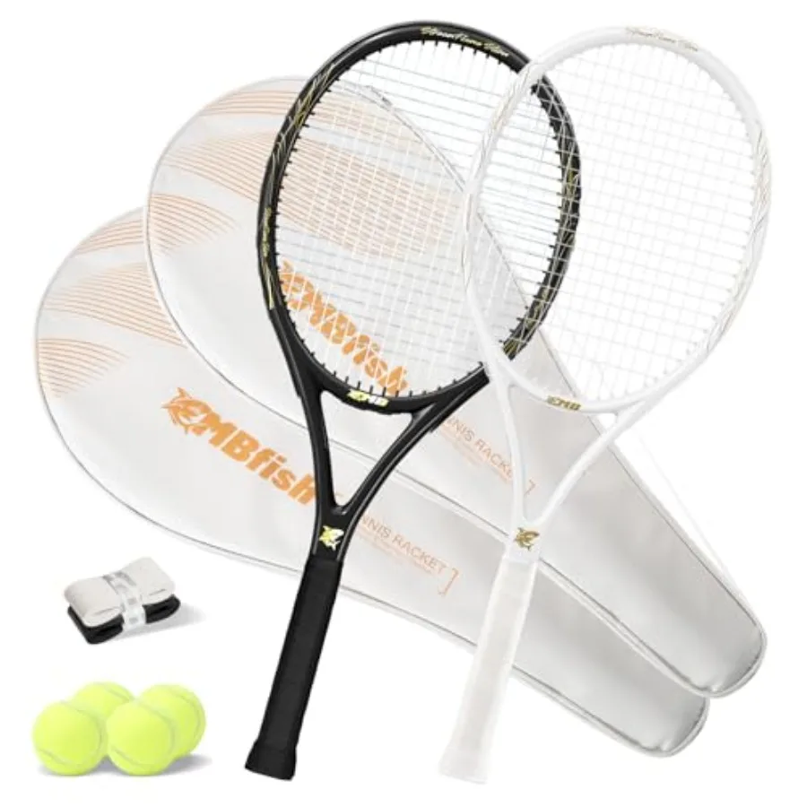 

Tennis Rackets - Beginner 27'' Pre-Strung Racquet Set with Comfortable Handle Black/Blue Composite Frame Includes 4 Balls 2 Ove