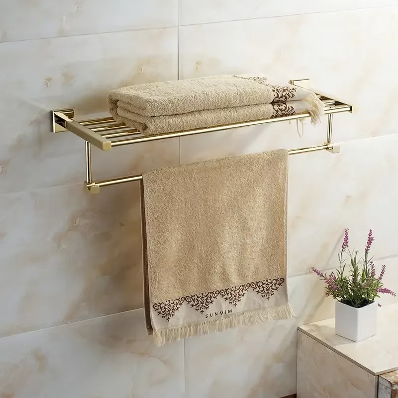 Gold Color Sanitary Bathroom Accessories Set 5 Pieces Bathroom Storage Shelf