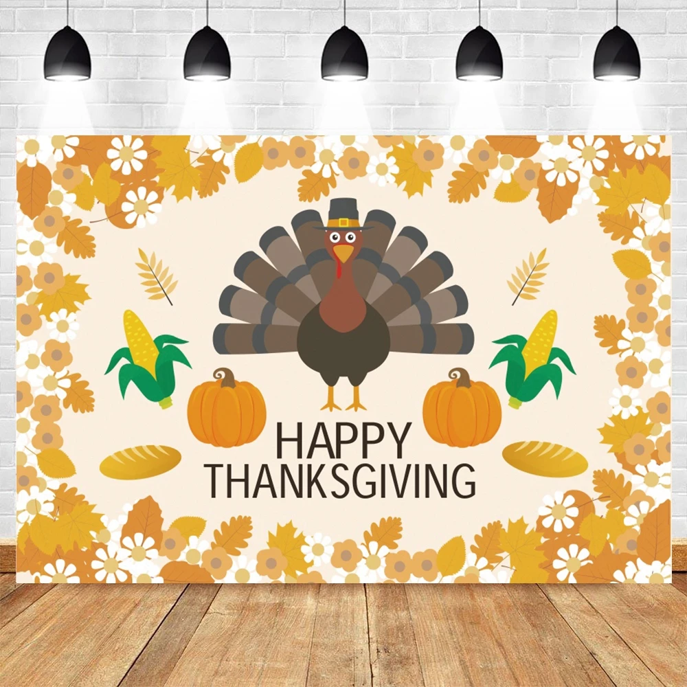 Thanksgiving Day Backdrop Theme Party Decoration Fruits Turkey Dining Pumpkin Table Candles Photography Backgrounds Photo Studio