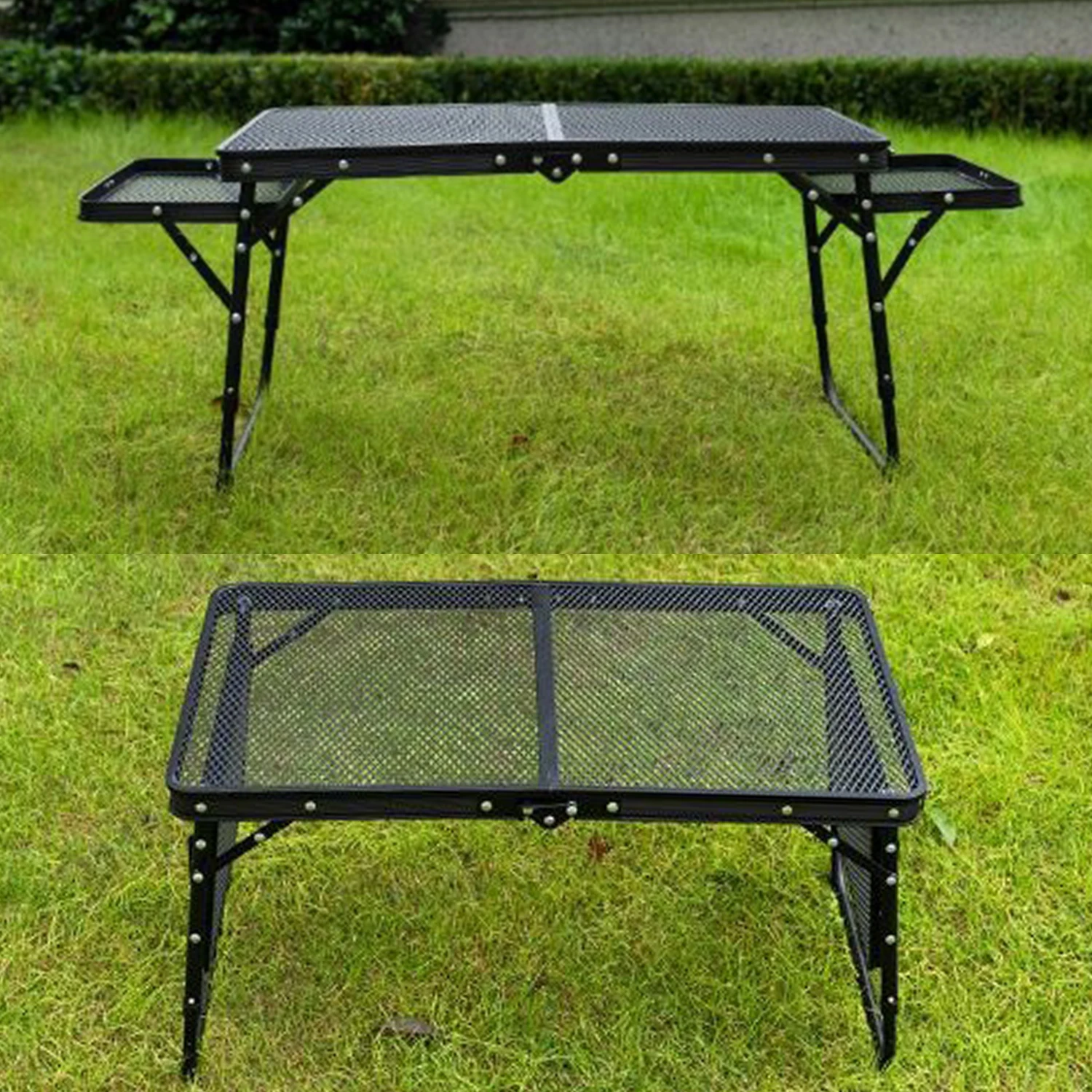 Camping Table Iron Mesh Folding Table Portable Outdoor Camping With Lifting Shelf Mesh Folding Table Outdoor Foldable Table