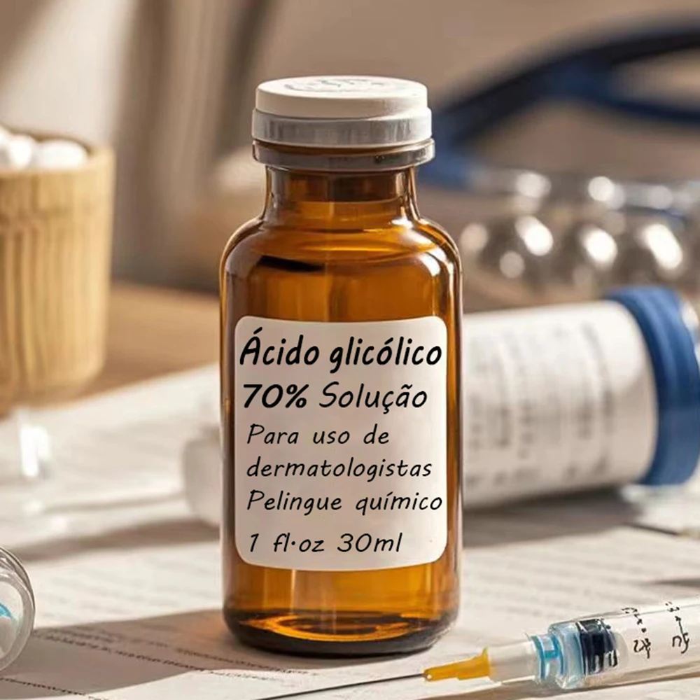 Ácido Glicólico 70% 1 fl.oz 30ml para uso em casca de laboratório peeling sujeira Garrafas de vidro limpador de ácido