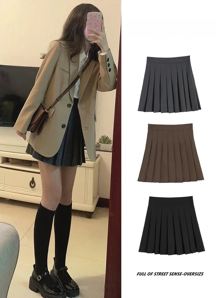 

Юбка-трапеция из шерстяной ткани в клетку больших размеров с высокой талией, стройнящая, весенне-осенняя, с защитой от просвечивания, для прогулок, в студенческом стиле, милая, S...