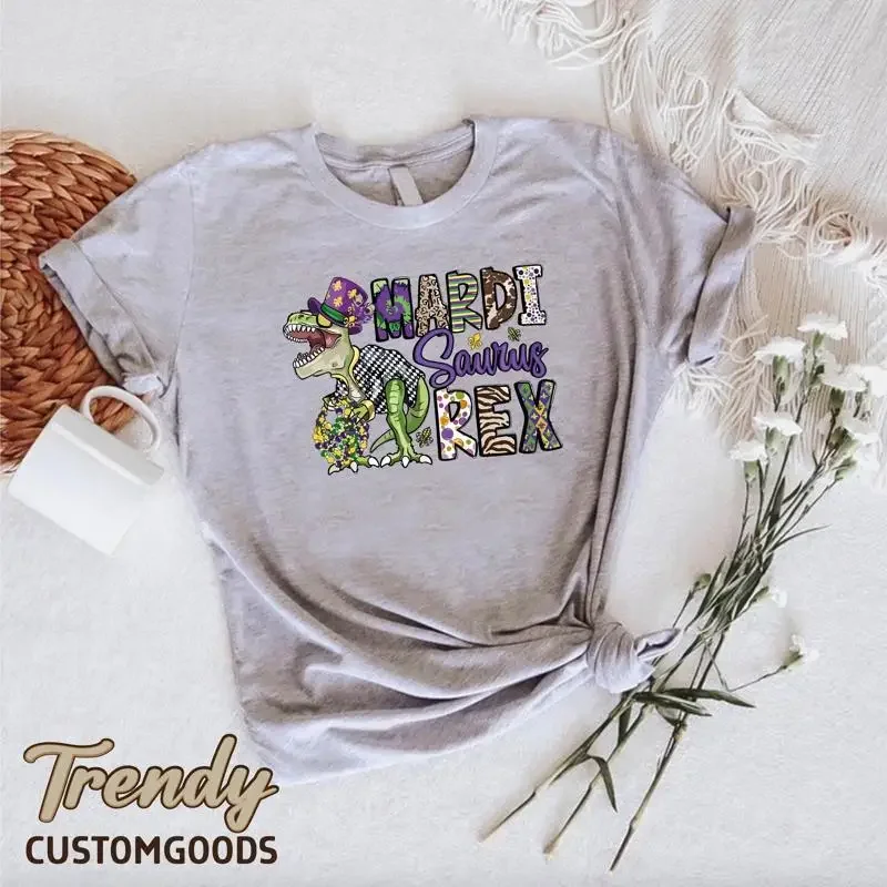 Mardi Gras Dinosaur T Shirt Saurus Rex Funny Kids NOLA Festival Outfit Carnival