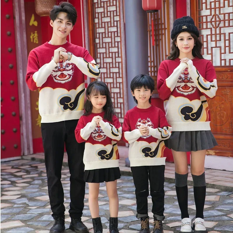 

Happy New Year Sweater for The Whole Family Funny Knit Tops Mom Daughter Child Girls Matching Jumper Dad Son Baby Boys Knitwear