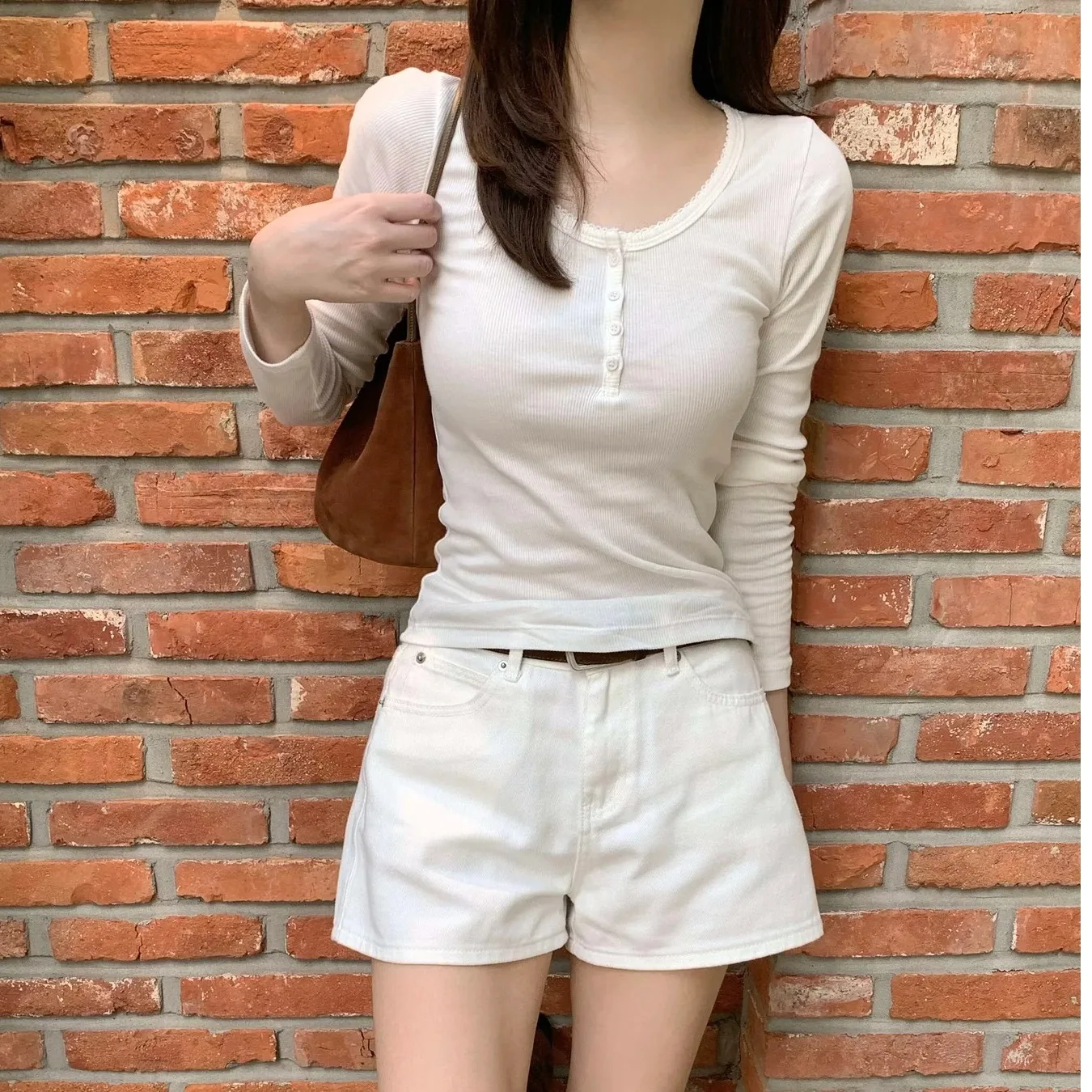 

Футболка Slim Fit Long Sve, женская шикарная универсальная простая футболка с открытым воротником, базовый дизайн, базовый слой, топ irt