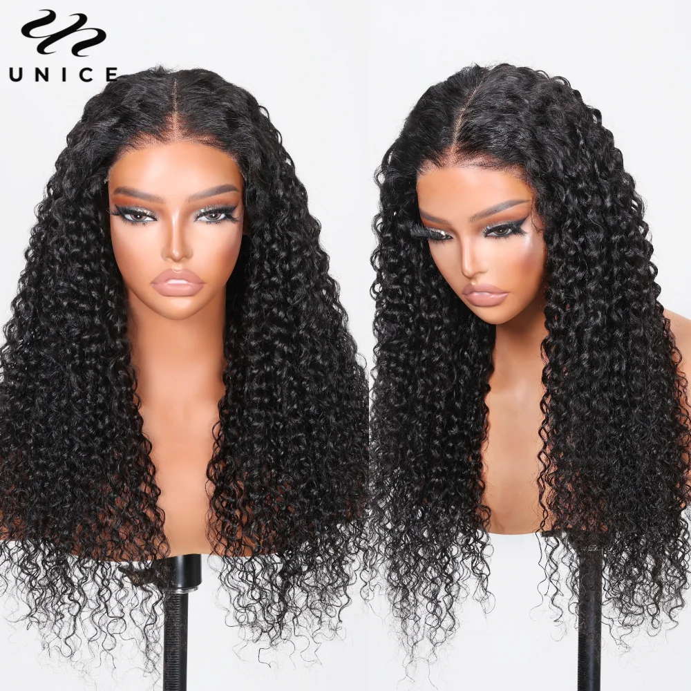 Unice 5x5 HD Lace Wig 100% Human Hair Natural Curly Glueless Wig Pre Cut Pre Bleached Pre Plucked Human Hair Lace Front Wig