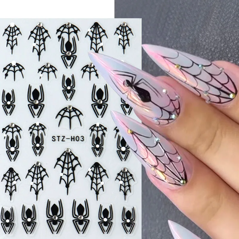 

2pc 5D Spider Web Rhinestone Nail Art Sticker Cute Spider Cobwebs French Manicure Decals Elegant Gothic Halloween Adhesive Decor