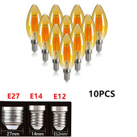 10PCS C35 Candle Bulb 4W 6W Dimmable Led Filament 220V 110V E12 E14 E27 Candelabra Base Flame Shape Lamps For Chandelier Light