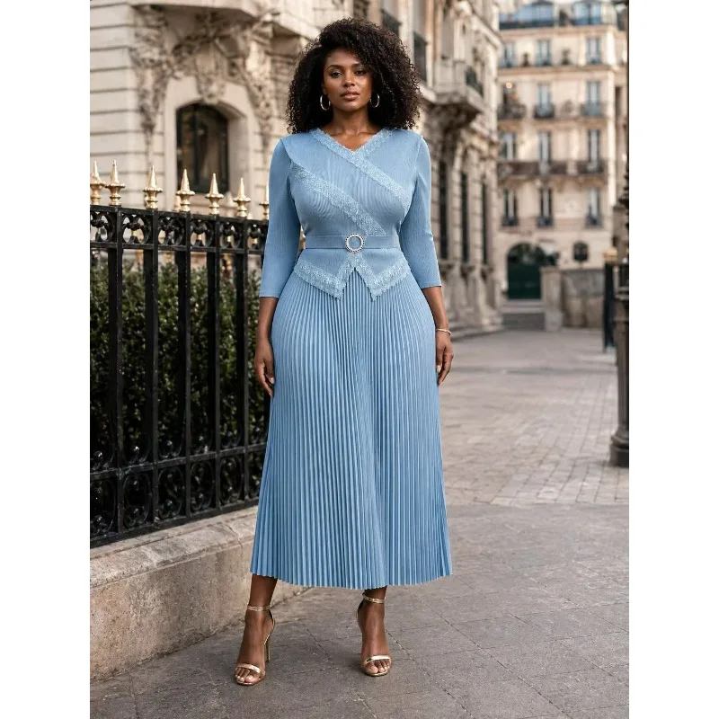 

Miyake Pleated Plus Size Dresses Plisse Unique Design Solid Color 2026 New Fashion Waist-Cinching Slimming Elegant Long Dress