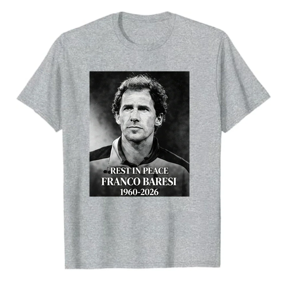R.I.P Franco Baresi Running Portrait Graphic Tshirt Serie A Football Legend Short Sleeve Tee For Adult Fans unisex cotton shirt