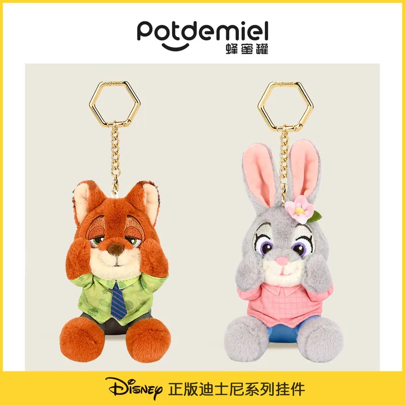 

anime Zootopia Nick and Judy Plush doll keychain decoration kawaii Portable school bag pendant Magnetic pendant birthday gift
