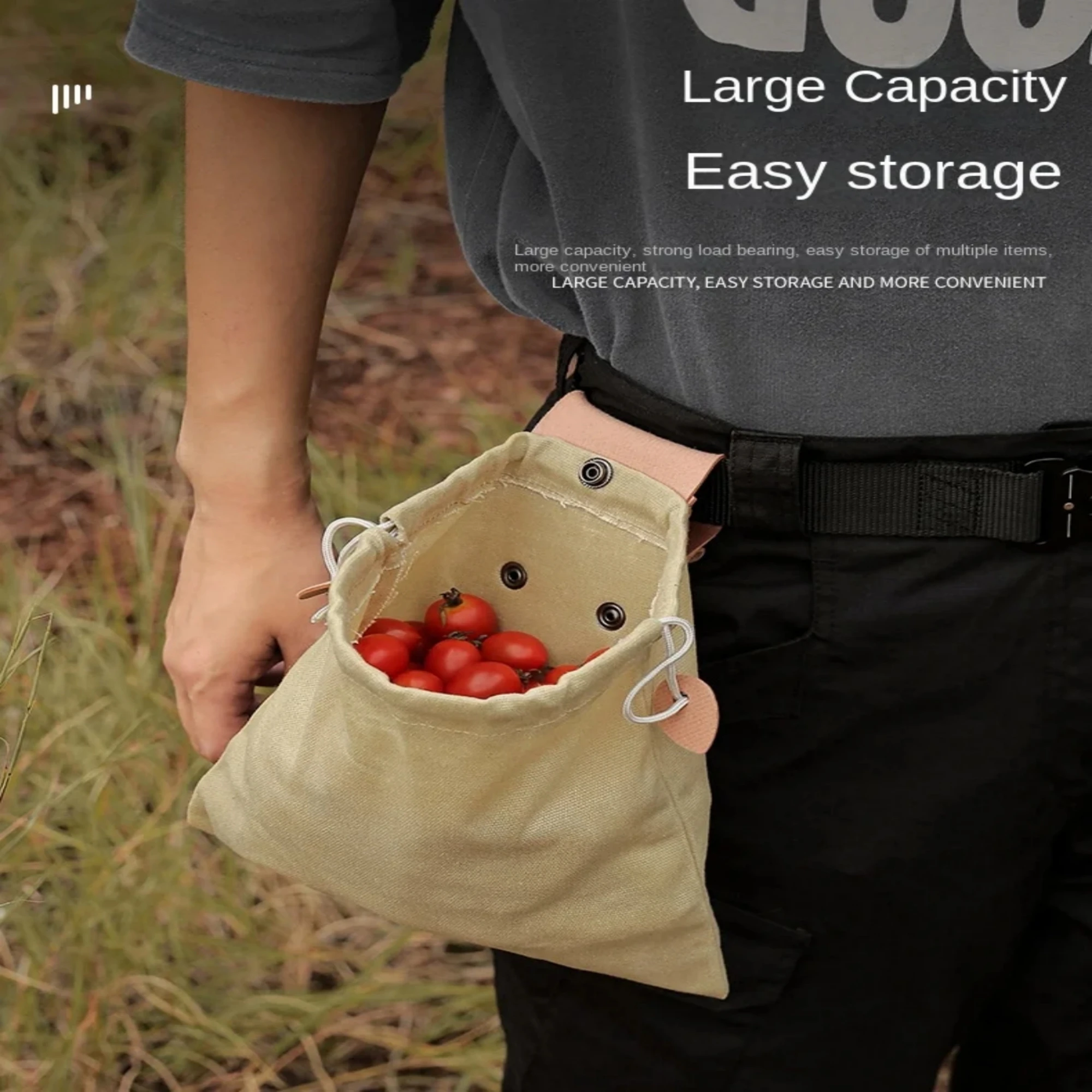 Outdoor Foraging Case Bag Leather Bushcraft Bag Vegetable Harvest Garden Fruit Picking Waist Tools Storage Hanging Pouch Camping