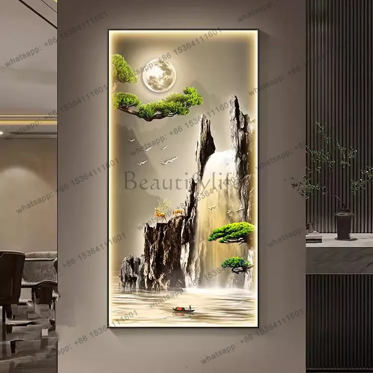 LED with lights, flowing water makes money, entrance decorative painting, landscape study hanging painting