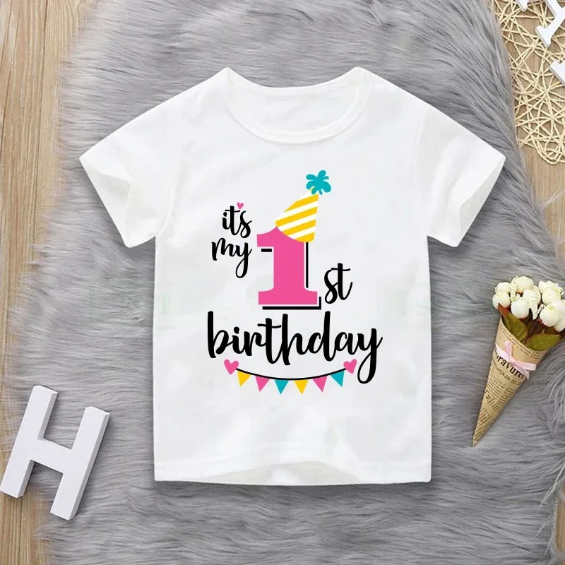 Boys and Girls 2024 Summer Birthday 1-7 Years Old Short sleeved Children's T-shirt Boys and Girls Top Round Neck T-shirt