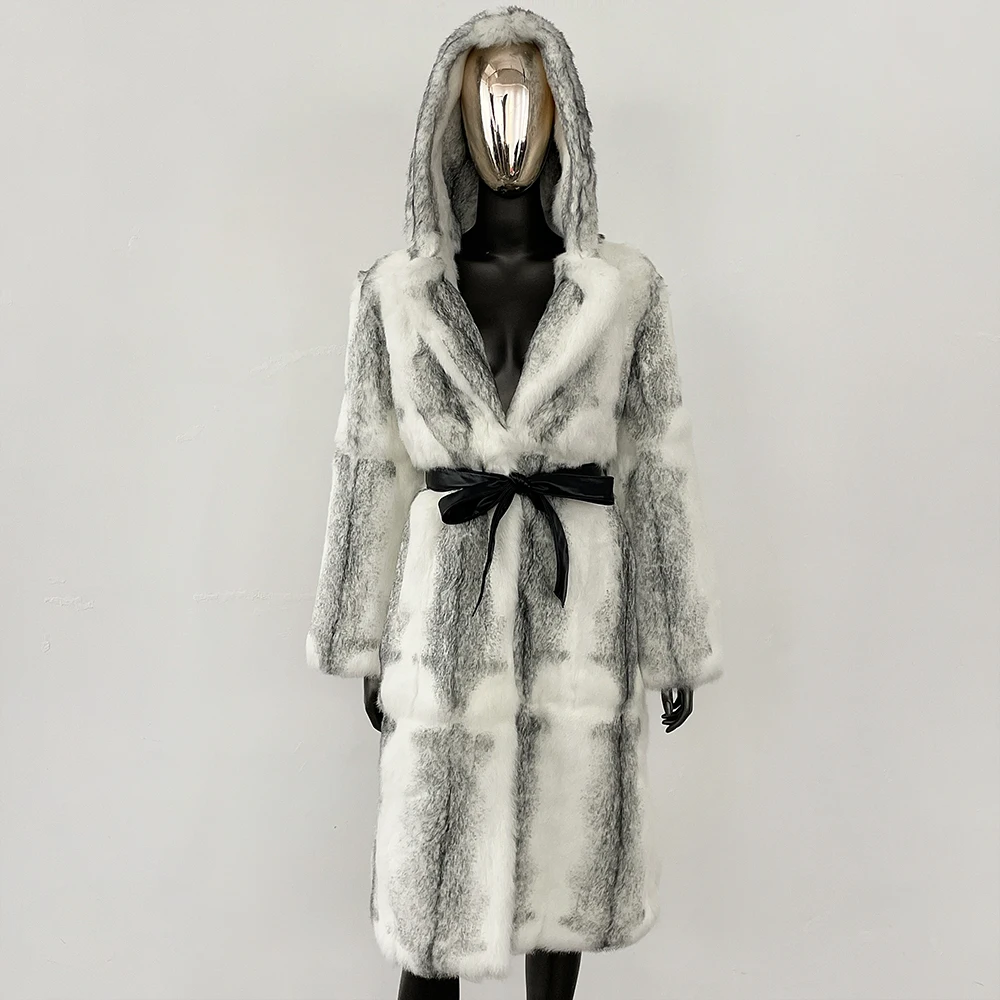 OFTBUY Hooded Real Rabbit Fur Coat Warm Clothes for Women Real Fox Fur Coat Women's Parka with Natural Fur with Long Fur Jacket