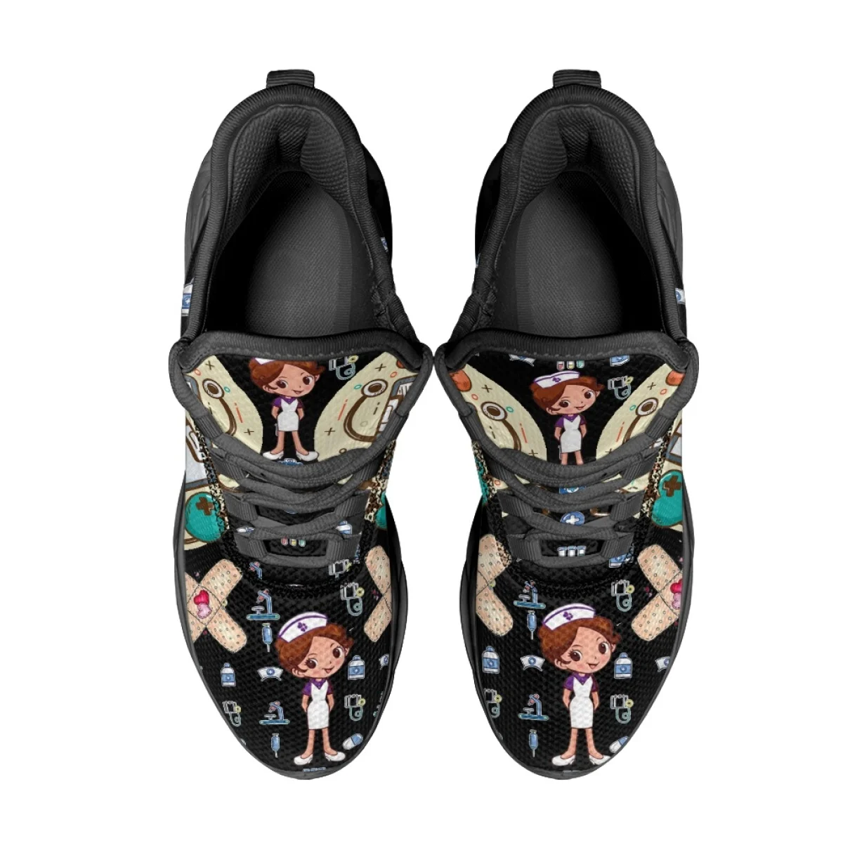Cute Cartoon Nurse Medical Equipment Pattern Autumn Winter Tennis Shoes Outdoor Work Breathable Convenient Soft Flats Sneakers