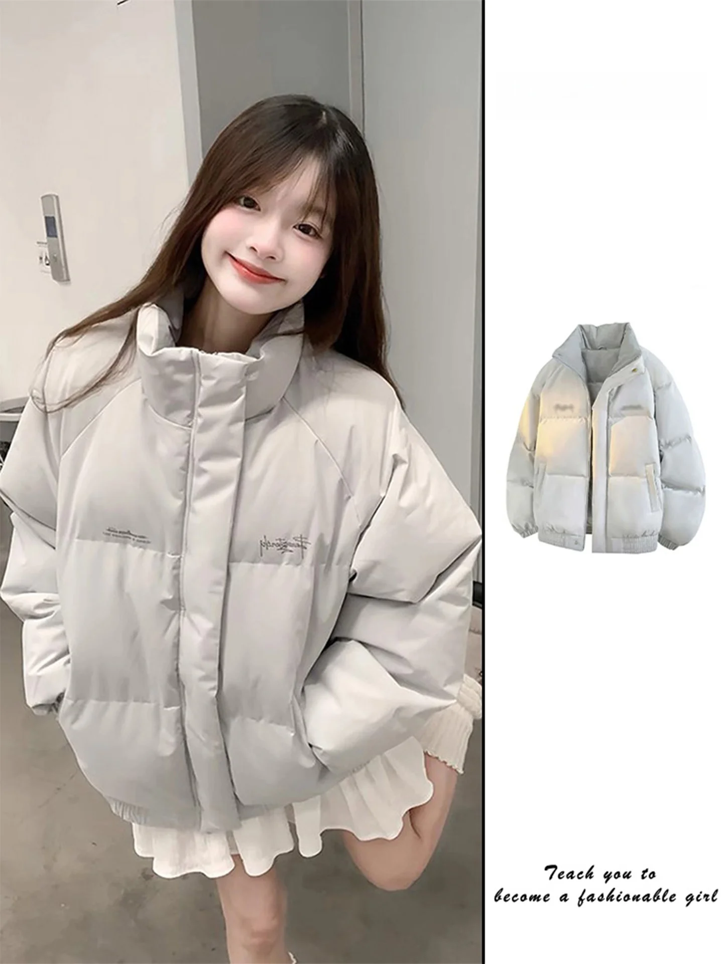 

Американская утепленная хлопковая куртка-пуховик с воротником-стойкой для женщин, зимняя, свободного кроя, теплая, в стиле High Street