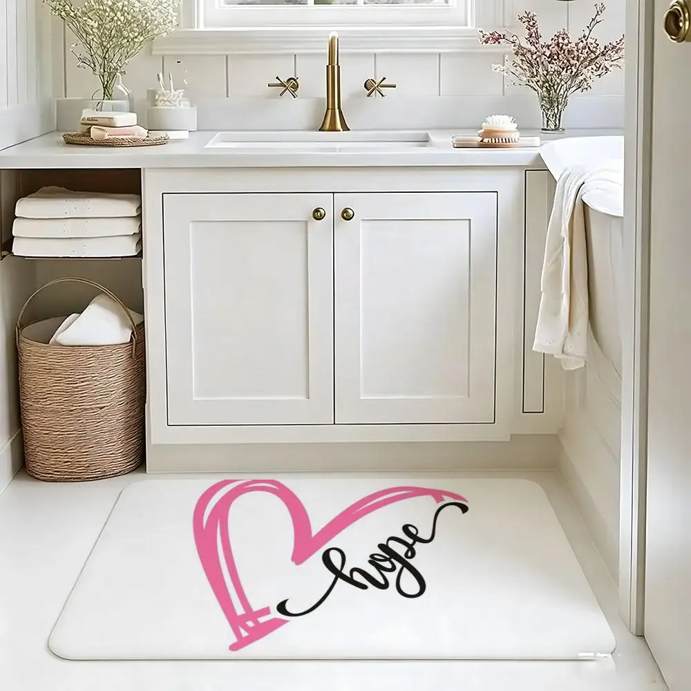 Cute Doodle Hand Drawn Heart Love Floor Mat Absorbent Floor Mat Non-Slip Entrance Rug for Bathrooms Restrooms and Toilets