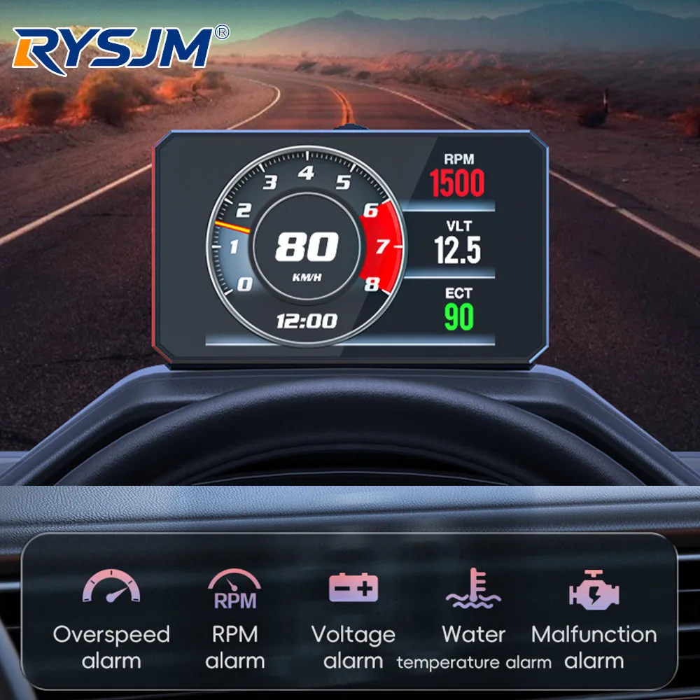

Автомобильный проекционный дисплей OBD2 P16 HUD, бортовой компьютер, умный цифровой спидометр, индикатор оборотов, температура воды, диагностический инструмент, сигнализация безопасности