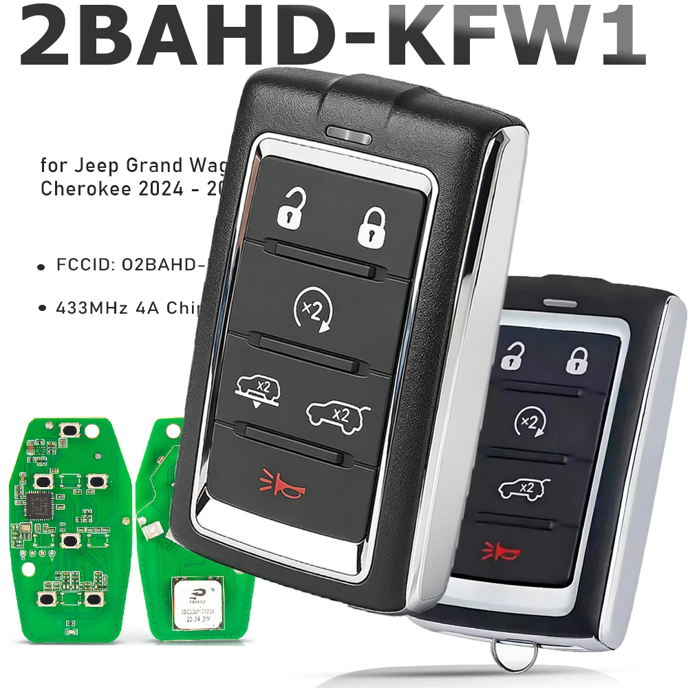 KEYECU FCC ID: 2BAHD-KFW1 5 6 Buttons Smart Remote Car Key Fob 433MHz 4A Chip for Jeep Grand Wagoneer, Cherokee 2024 2025 2026