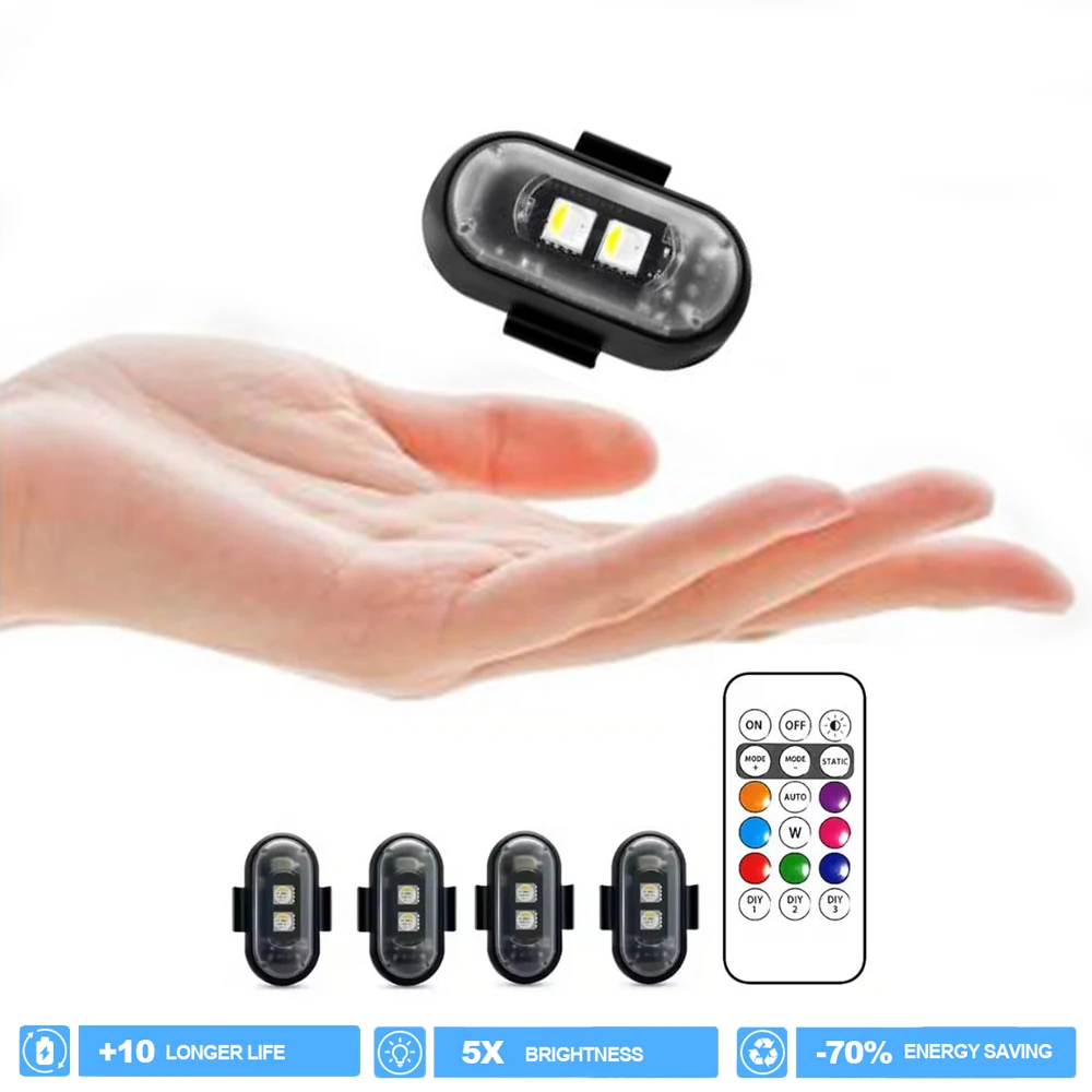 

4Pcs Wireless Summer LED Lights Micro USB Remote Control Anti Collision Rechargeable Emergency RGB Strobe Warning Lamp