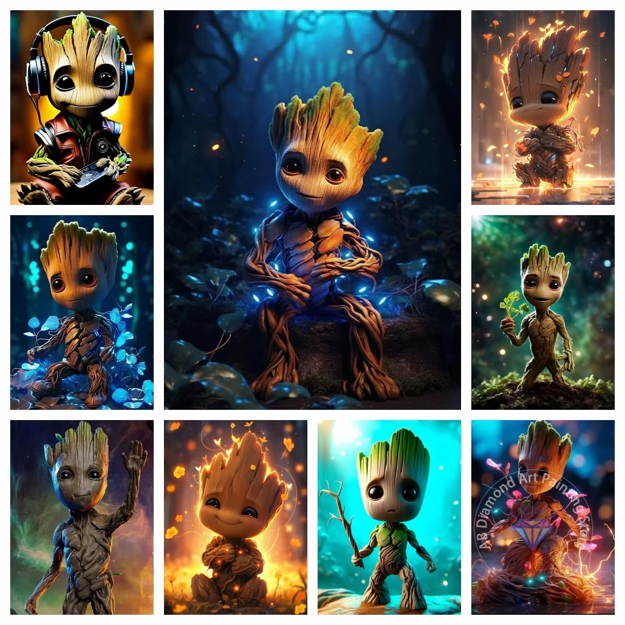 Guardians of the Galaxy Groot Diamant-Malerei-Set, 5D-Diamant-Stickerei, Kreuzstich, handgefertigte Kunst, Geschenk, Basteln, Heimdekoration