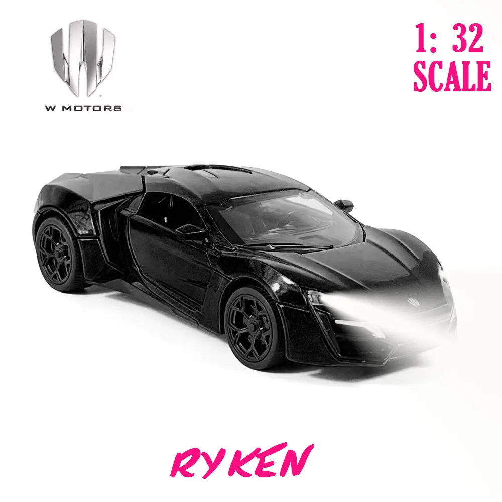 

1:32 Diecast Pullback Car Model Lykan Hypersports Repilca with Light Sound Scale Alloy Miniature Kid Boy Xmas Gift Toy