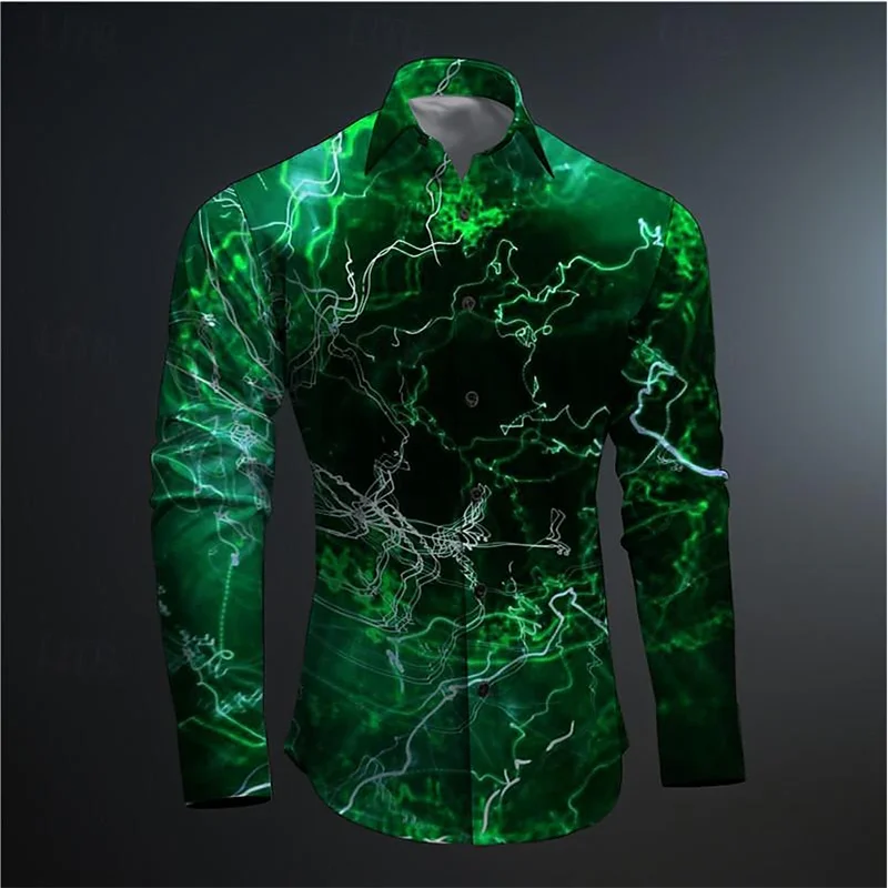 2024 Men\'s Shirt Glitzy Thunder Casual 3D printed shirt Party Street holiday upside-down long sleeve shirt