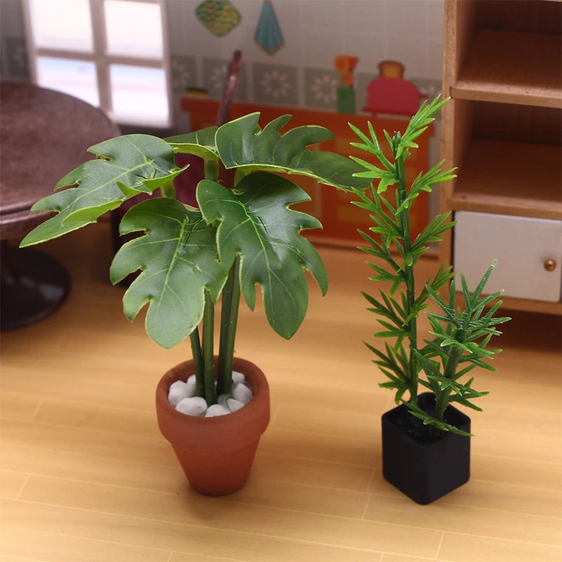 Decoração de planta em vaso verde para casa de bonecas, escala 1/12, simulação perfeita para jardim em miniatura ou cena de sala de estar
