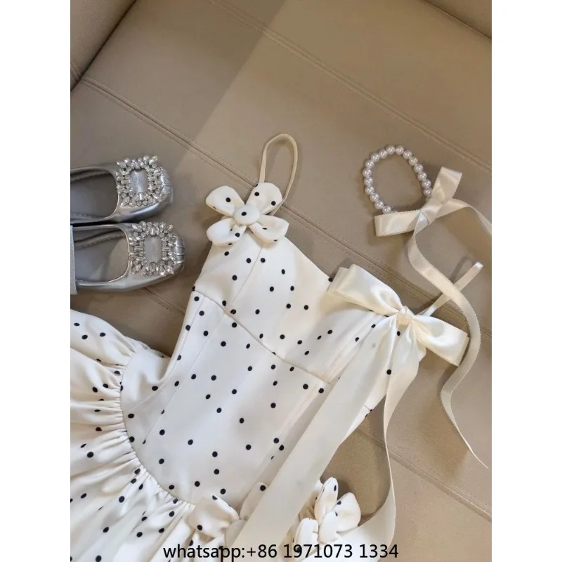 Spring Sweet Ballet Princess Mesh Patchwork Dress Women Summer Elegant Polka Dot Strap Puffy Mini Dress Female Birthday Outfits