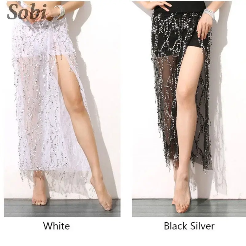 Women Sexy Belly Dance Long Skirt Hip Scarf New Oriental Dance Clothing Sparkling Tassels Hip Wrap Skirt Elegant Dance Wear