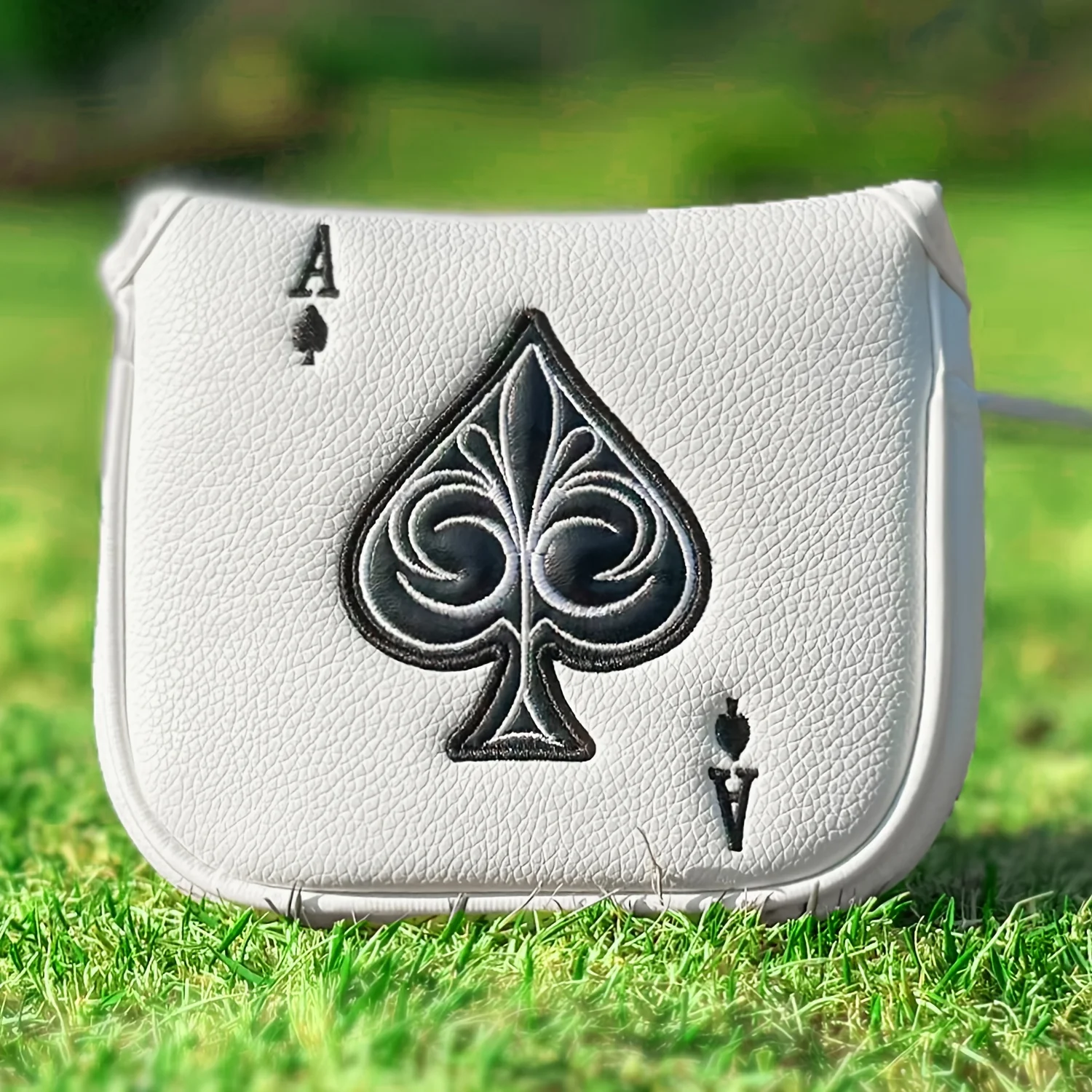 PU Golf Mallet Putter Cover, Spade Poker Card Pattern & Embroidery Design, Fit Square Case for Most Major Golf Brands Putters view 3