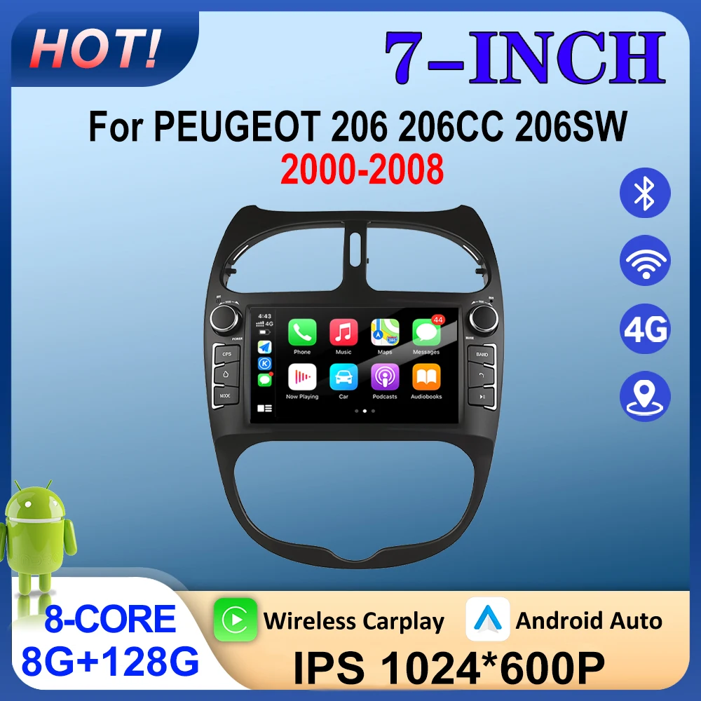 GPS Car Radio Multimedia Player For PEUGEOT 206 206CC 206SW 2000-2008 IPS Screen DSP Stereo Auto Tools Cooling fan Bluetooth