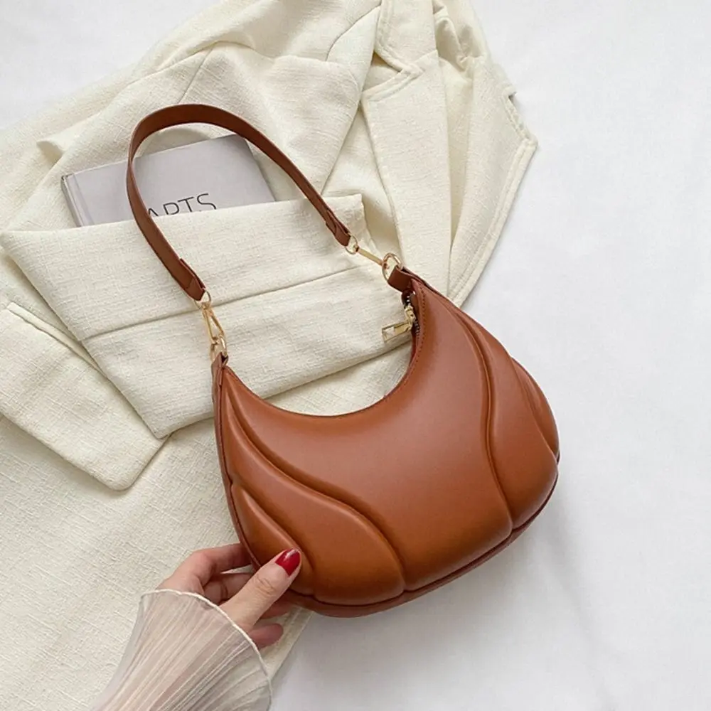 Large Capacity Hobo Sling Dumpling Bag Fashion Solid Color PU Leather Shoulder Bag Casual Underarm Bag Women Girls